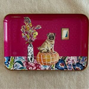 Decorative Pink Trinket Tray with Pug Design NWT
